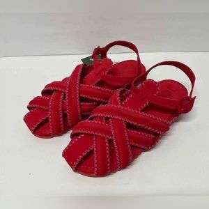 Farm Rio Red Zigzag Stitch Strappy Platform Sandal Womens Size 11 Vegan Leather